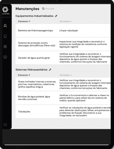 Tablet apresentando a lista de manutenções de um equipamento